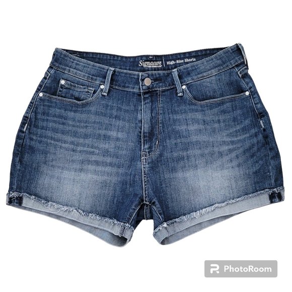 Levi's High-Rise Denim Shorts with Rolled Cuff and Frayed Tacked Hem Size 14 - Picture 1 of 11